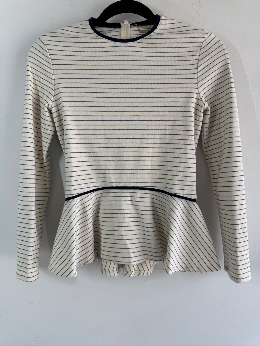 The Row Striped Peplum Top Ivory Navy Minimalist Luxury Long Sleeve XS Fitted